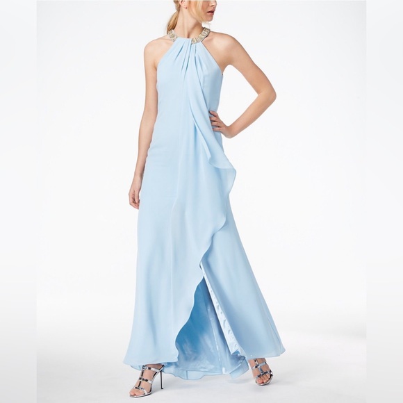 Calvin Klein draped chiffon halter Evening Gown - Picture 1 of 3